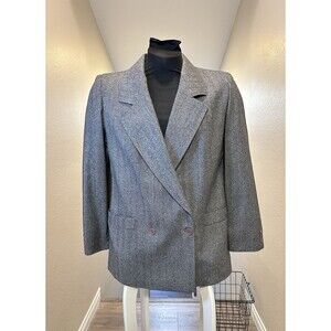 Reuven Vintage Italian Made Herringbone Blazer with Shoulder Pads Womens